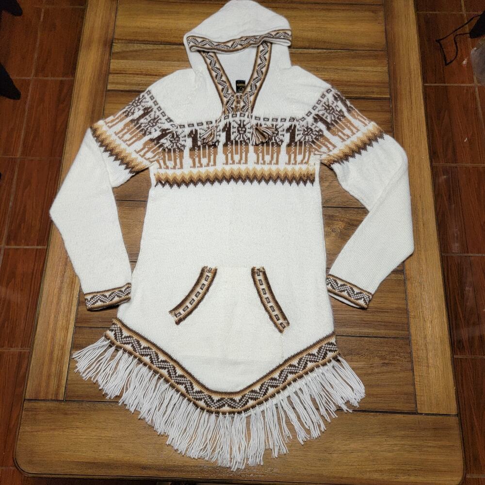 Kactus Long Pull Over Knitted Hooded Sweater 100% Alpaca Wool - Size XS
